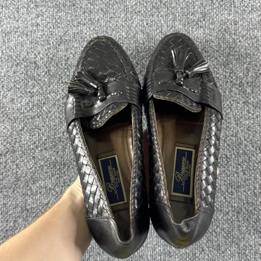 Cole Haan Bragano Shoes Mens Size 10.5 Black Woven Leather Tassel Loafer Dress